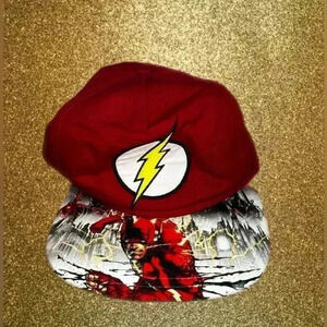 The Flash Youth Size Snap Back Red With A Multi Colored Brim Logo Hat / Cap